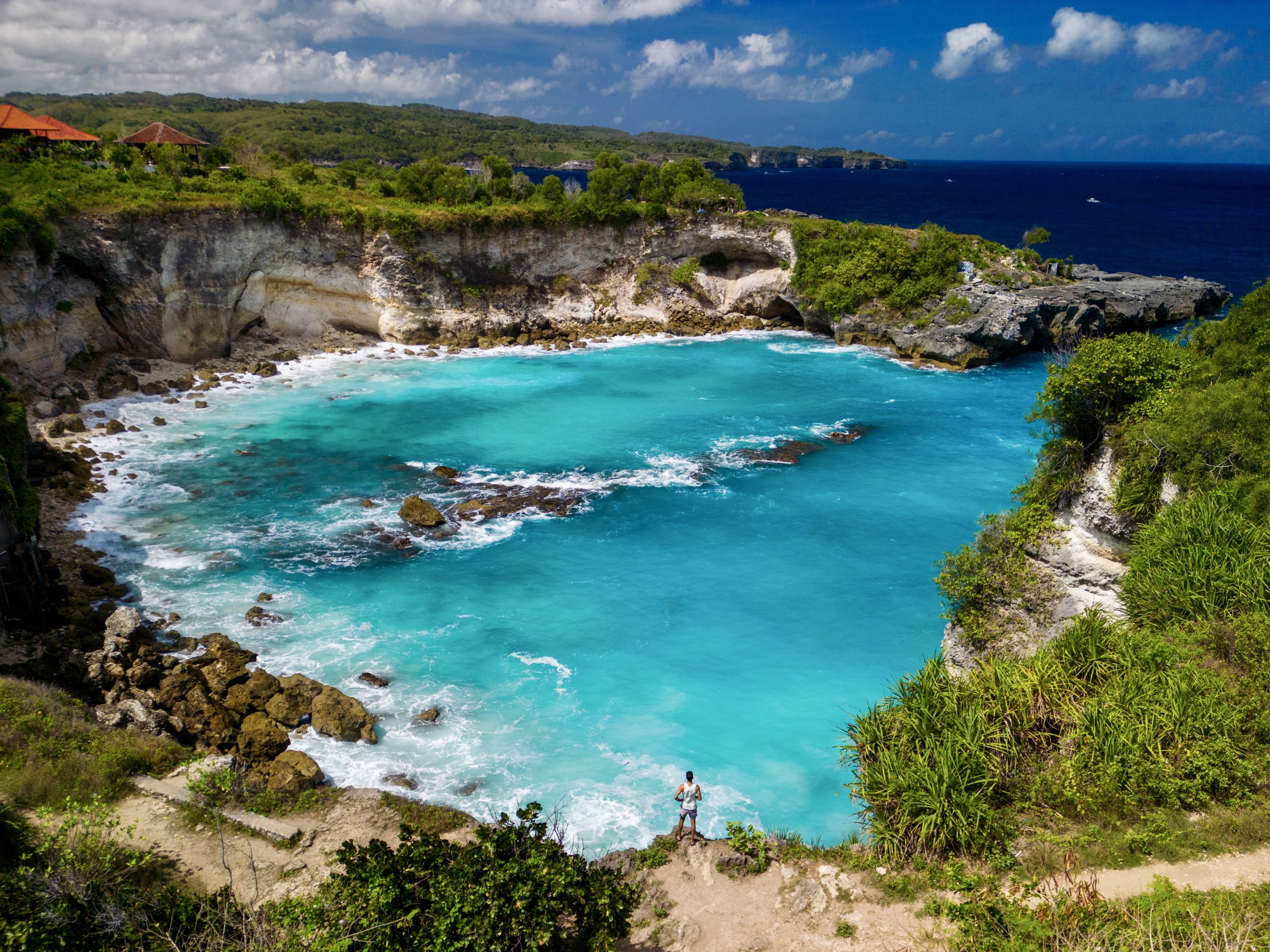 Turquoise coastal cove from above